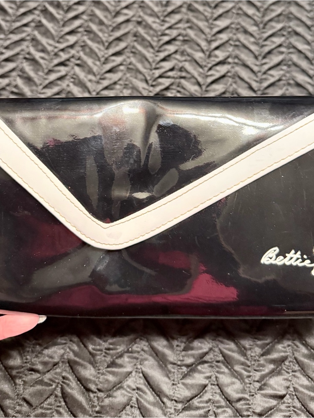 Bettie Page Black Patent Clutch with Cream Trim